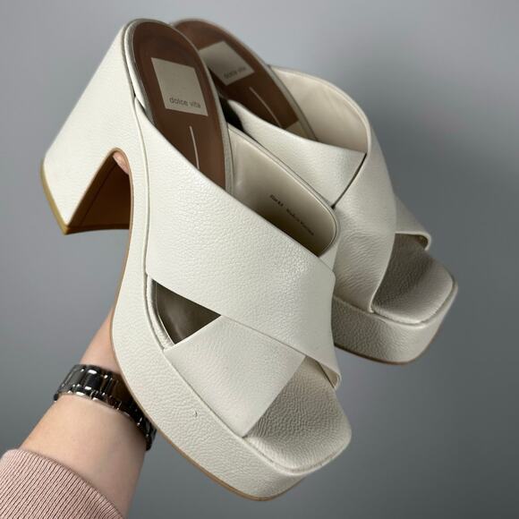 Dolce Vita Cream Chunky Platform Leather Wonder Heels Women's 8.5 - Picture 6 of 14